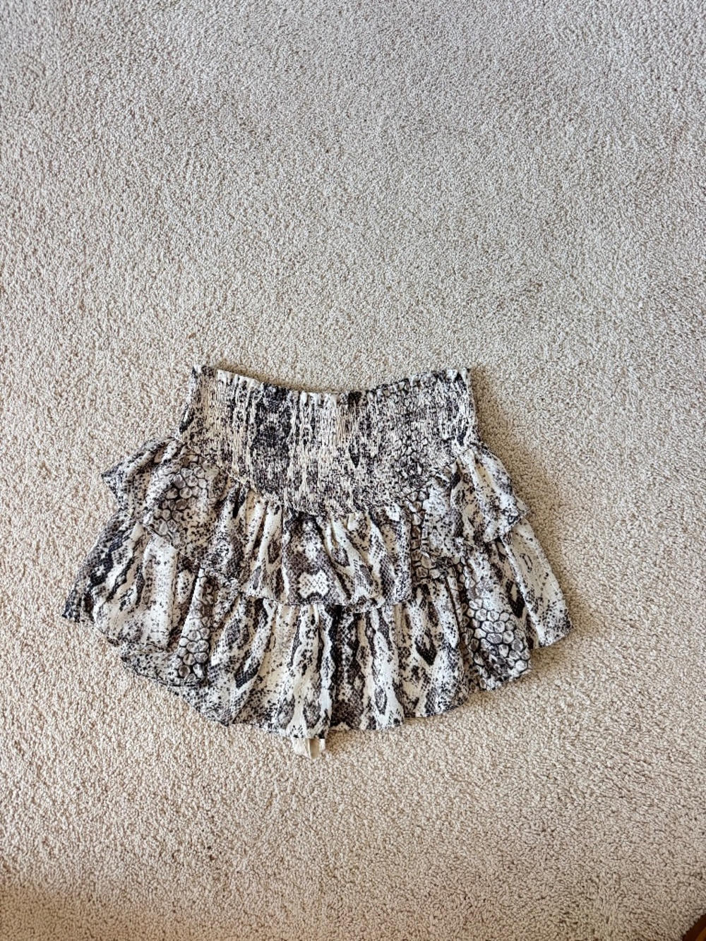 Vestige snakeskin print ruffle mini skort